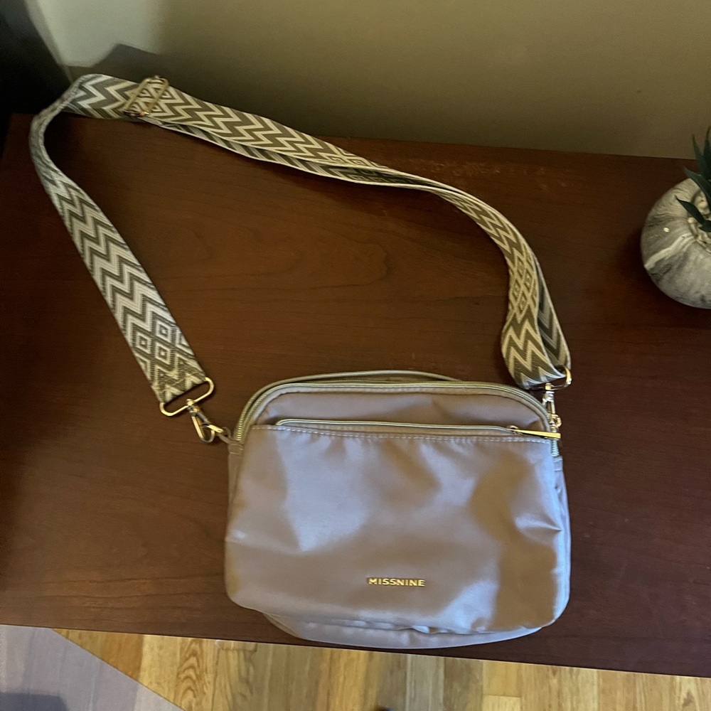 Amazon Taupe Crossbody with Geometric Strap